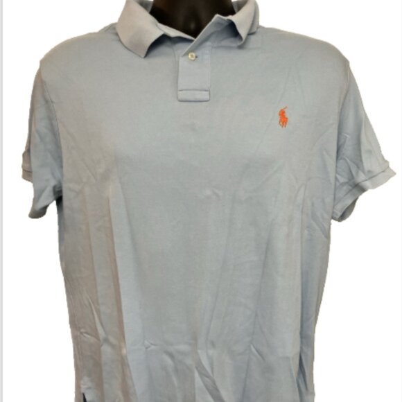 Polo Ralph Lauren Men’s Large baby Blue Short Sleeve custom fit Button Polo - Picture 1 of 12